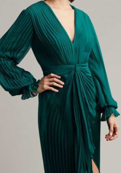 画像3: セール!Tadashi Shoji タダシショージ   GORDON PLEATED CRINKLE CHIFFON GOWN  グリーン系 (3)