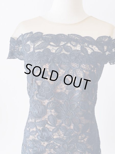 画像4: 1点のみ即発！Tadashi Shoji タダシショージ  Illusion Off-the-Shoulder Dress ネイビー  52101 (4)