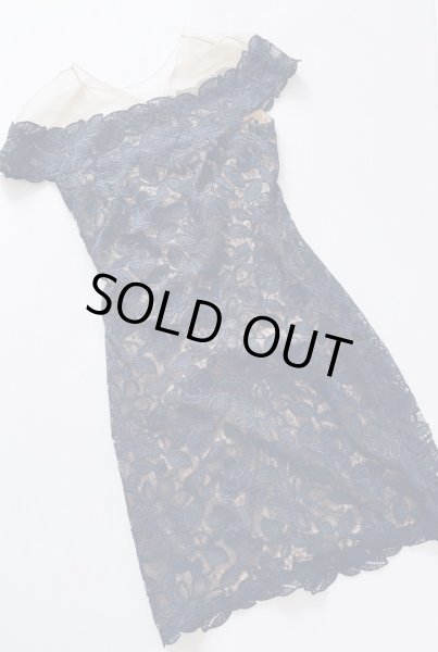 画像7: 1点のみ即発！Tadashi Shoji タダシショージ  Illusion Off-the-Shoulder Dress ネイビー  52101 (7)