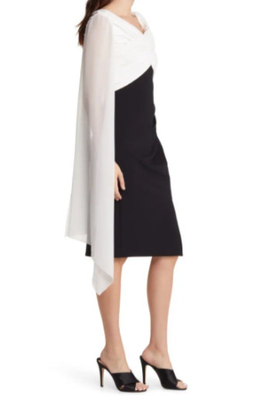 画像3: Tadashi Shoji  タダシショージ   KULMAN  ケープスリーブドレス　ブラック、アイボリー (3)