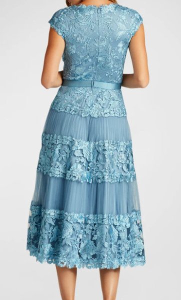 画像2: Tadashi Shoji  タダシショージ   Embroidered Cap-Sleeve Midi Dress ブルー系  4205 (2)