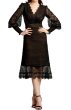 画像1: 【田中美里さん着用】Tadashi Shoji タダシショージ  Pleated Sequin Lace Long Sleeve Chiffon Dress　ブラック (1)