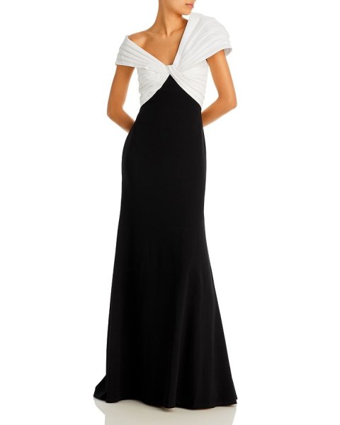 画像1: Tadashi Shoji タダシショージ   HUMPHREY TWO-TONE DRAPED BODICE GOWN　ブラック、ホワイト (1)