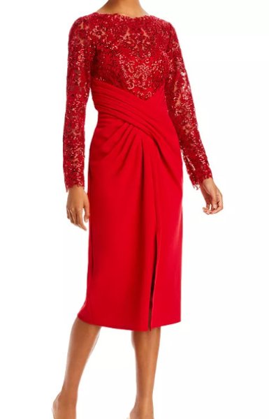 画像1: セール！Tadashi Shoji タダシショージ  JULIA CRISSCROSS-DRAPED MIDI DRESS  レッド  12241 (1)