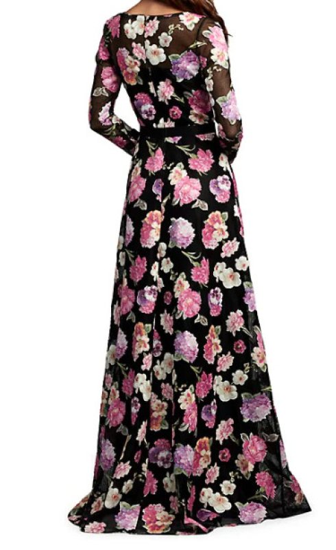 画像2: 再販売セール！Tadashi Shoji タダシショージ  RUMI 花柄ロングドレス　ブラック、パープル系  42601 (2)