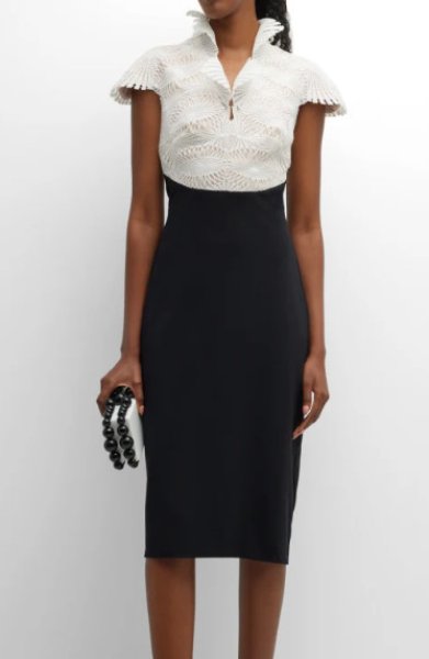 画像1: Tadashi Shoji タダシショージ Posey Two-Tone Lace Crepe Sheath Dress 　ブラック、ホワイト (1)