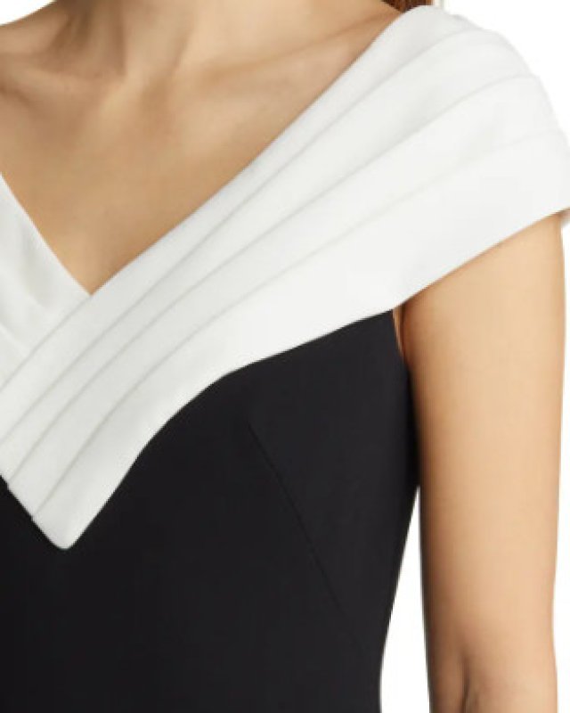 画像3: 【釈由美子さんに衣装協力】即発！Tadashi Shoji タダシショージ   MARIBEL DRAPED V-NECK GOWN　ブラック、ホワイト  12181 (3)