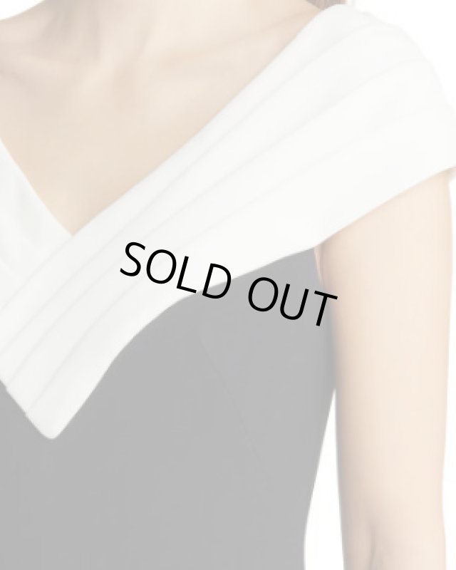 画像3: 即発！【釈由美子さんに衣装協力】Tadashi Shoji MARIBEL ドレープVネックロングドレス ブラック、ホワイト  12181 (3)