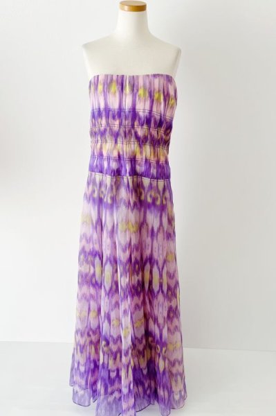 画像5: 再販売!【平野綾さんに衣装提供】Tadashi Shoji タダシショージ ショール付きIkat Printed Gazar Strapless ドレス パープル系  10131 (5)