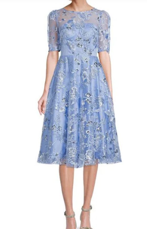 画像1: Eliza J  イライザジェイ 　 Lace Embroidery Boat Neck Illusion A-Line Dress ブルー系  05024 (1)