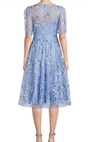 画像2: Eliza J  イライザジェイ   Lace Embroidery Boat Neck Illusion A-Line Dress ブルー系  05024 (2)