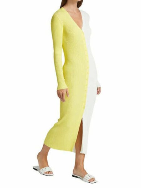 画像1: セール！STAUD スタウド　Shoko Sweater Midi Dress   レモン、ホワイト (1)