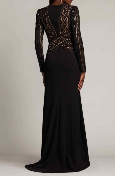 画像2: セール!【アンミカさん愛用】Tadashi Shoji タダシショージ  DESIREE BRAID EMBROIDERED CREPE GOWN ブラック (2)