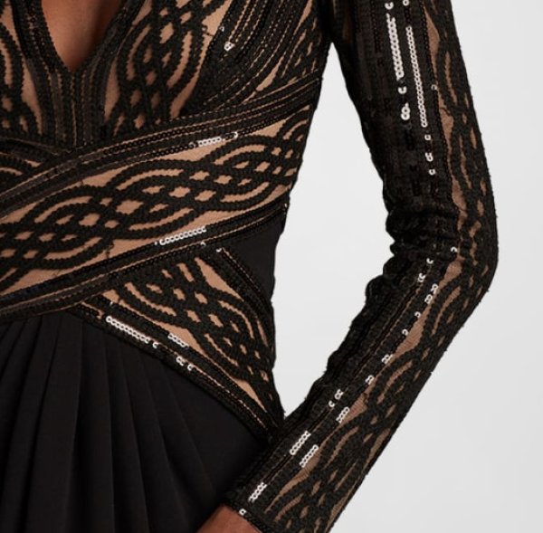 画像3: セール!【アンミカさん愛用】Tadashi Shoji タダシショージ  DESIREE BRAID EMBROIDERED CREPE GOWN ブラック (3)