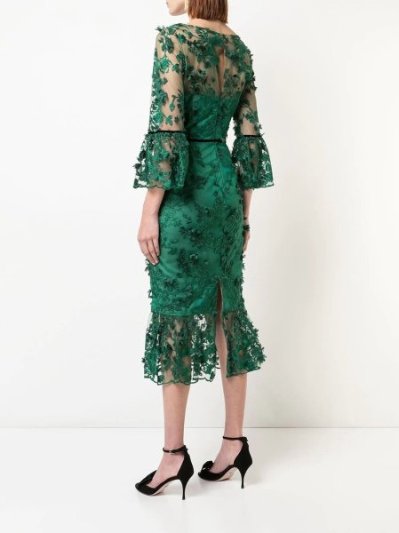 画像3: 【橋本環奈さん着用】Marchesa Notte マルケッサノッテ EMBROIDERED 3D FLOWER MERMAID MIDI DRESS  4401 (3)