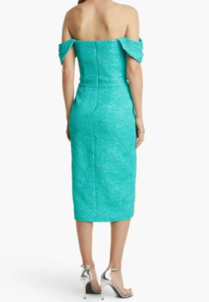 画像2: Tadashi Shoji タダシショージ    Tulip Off the Shoulder Midi Dress  ブルー、グリーン系 (2)