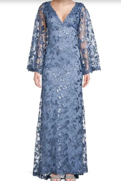 画像1:  Tadashi Shoji  タダシショージ　FARLEY FLARED SLEEVE GOWN ブルー系 (1)