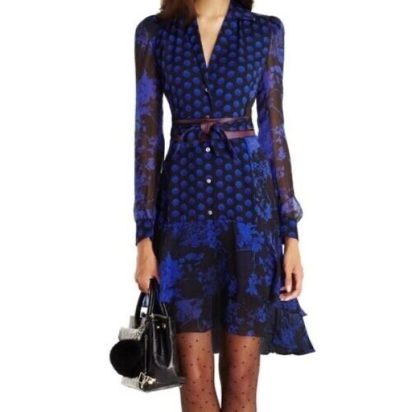 画像2: 【セレブ愛用】Diane von Furstenberg  ダイアンフォンファステンバーグ  CATHERINE DRESS  FLORAL DAZE DOT BLUE  (2)