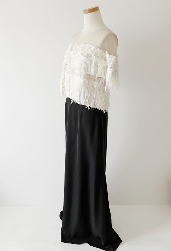 画像5: 1点のみ即発！Tadashi Shoji タダシショージ   Off the Shoulder Ostrich Feather Gown　ブラック  42301 (5)