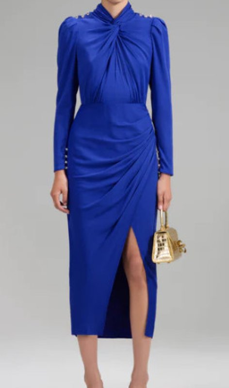 画像1: 【キャサリン皇太子妃ご愛用】Self Portrait　セルフポートレート　Crepe Twisted Collar Midi Dress  09144 (1)