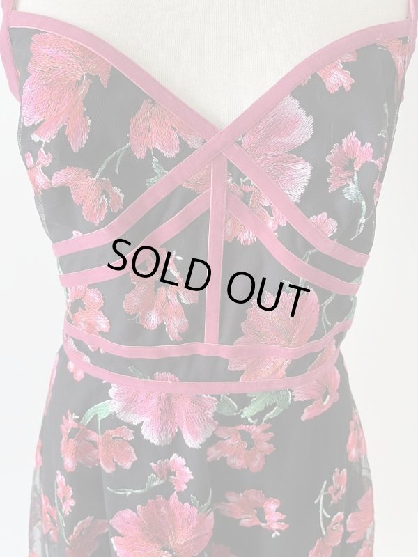 画像6: 1点のみ即発！Tadashi Shoji  タダシショージ Floral Embroidered Sweetheart Dress　ブラック、ピンク系  5801 (6)