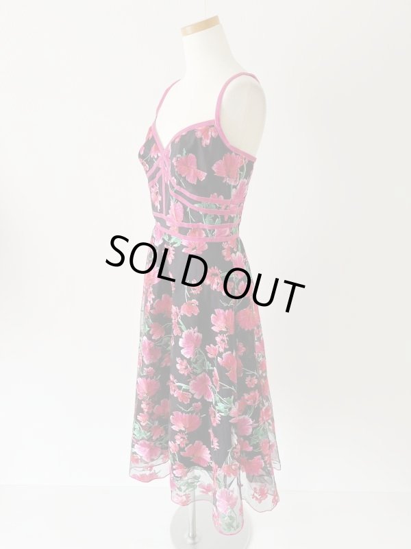 画像4: 1点のみ即発！Tadashi Shoji  タダシショージ Floral Embroidered Sweetheart Dress　ブラック、ピンク系  5801 (4)