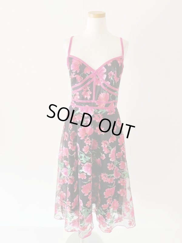 画像3: 1点のみ即発！Tadashi Shoji  タダシショージ Floral Embroidered Sweetheart Dress　ブラック、ピンク系  5801 (3)
