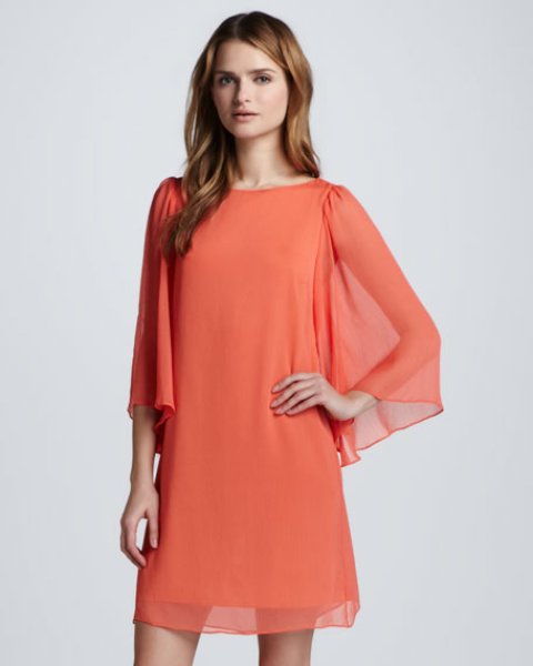 画像1: Alice + Olivia   Odette Flutter-Sleeve Dress パパイヤ (1)