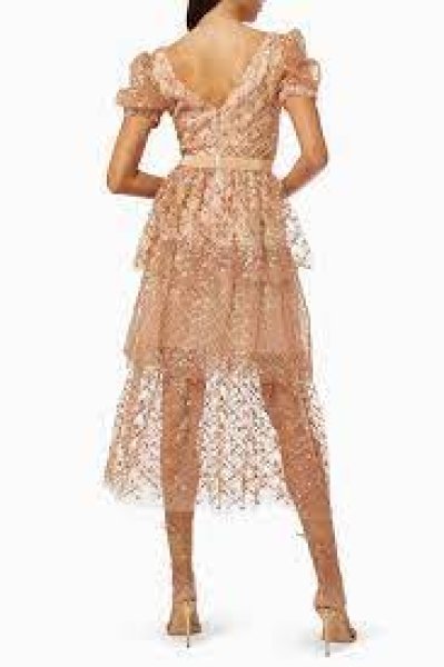 画像2: 限定セール!Self Portrait セルフポートレート  Grid Sequin tiered Midi Dress ピンク系  (2)