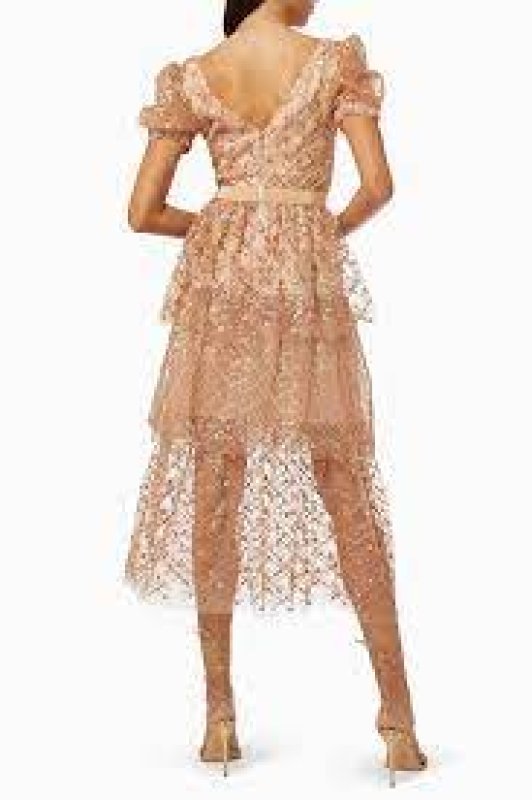 画像2: 限定セール！Self Portrait　セルフポートレート　 Grid Sequin tiered Midi Dress ピンク系  (2)