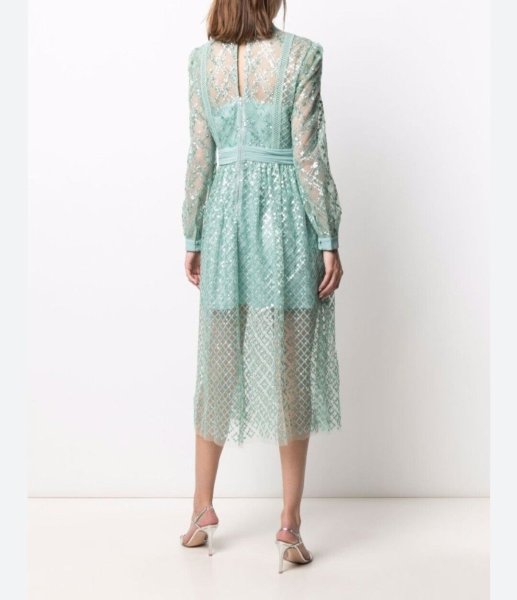 画像2: 限定セール！Self Portrait　セルフポートレート　 Grid Sequin Midi Dress グリーン系  11172 (2)