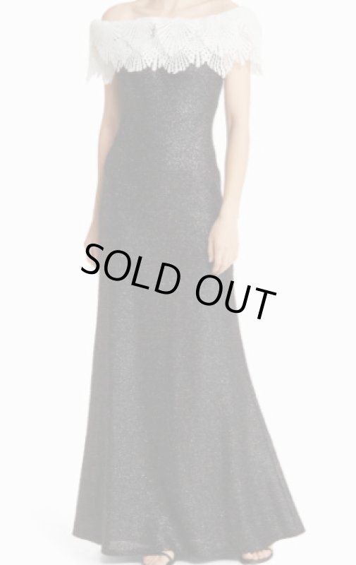 画像1: セール！【久間田琳加さん、宇賀なつみさん着用】Tadashi Shoji タダシショージ   TAJ　オフショルダースパンコールロングドレス　ブラック、ホワイト (1)