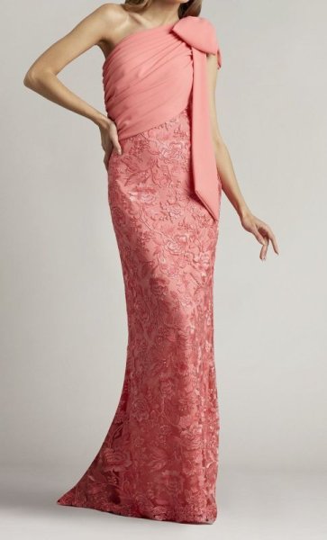 画像1: セール！Tadashi Shoji タダシショージ   DELANEY BOW SASH GOWN ピンク (1)