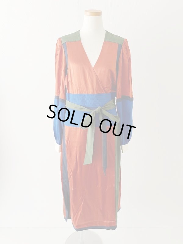 画像7: 1点のみ即発！【ドラマに衣装提供】Tory Burch トリーバーチ Kola カラーブロック シルクドレス｜上質サテンで魅せる大人の洗練ワンピース  82201 (7)