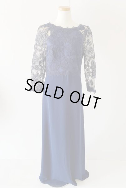 画像5: 1点のみ即発!Tadashi Shoji      Three-Quarter Sleeve Lace and Crepe Gown ネイビー  82901 (5)