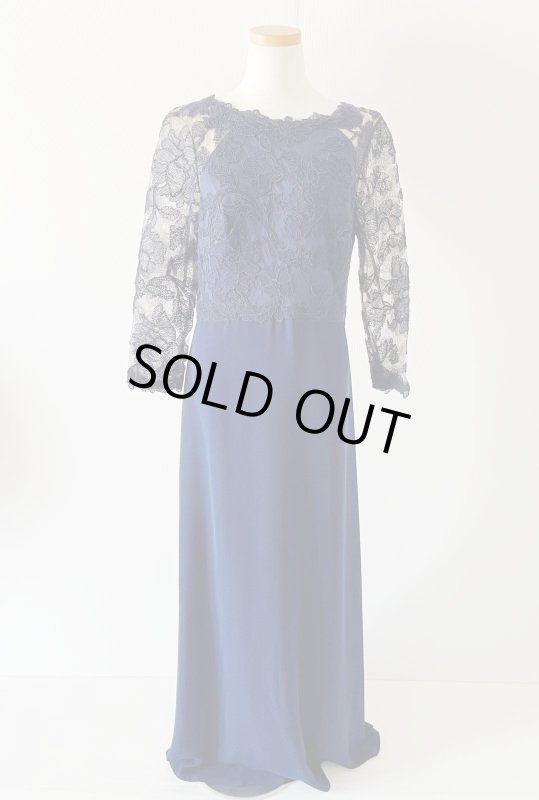 画像5: 1点のみ即発！Tadashi Shoji      Three-Quarter Sleeve Lace and Crepe Gown　ネイビー  82901 (5)
