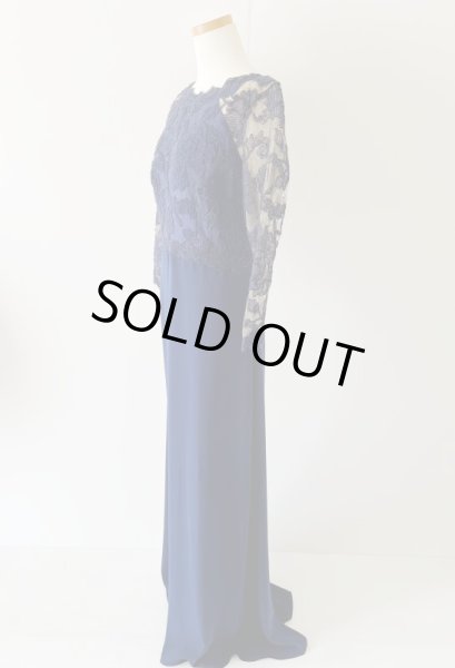 画像6: 1点のみ即発!Tadashi Shoji      Three-Quarter Sleeve Lace and Crepe Gown ネイビー  82901 (6)
