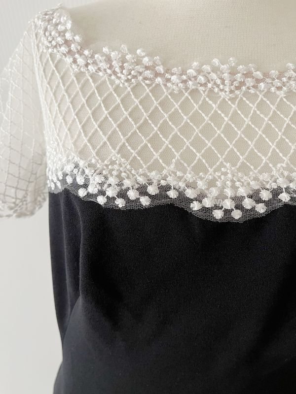 画像6: 即発！【釈由美子さんに衣装協力】Tadashi Shoji タダシショージ   Lace Yoke Crepe Gown　ブラック、ホワイト  9401 (6)