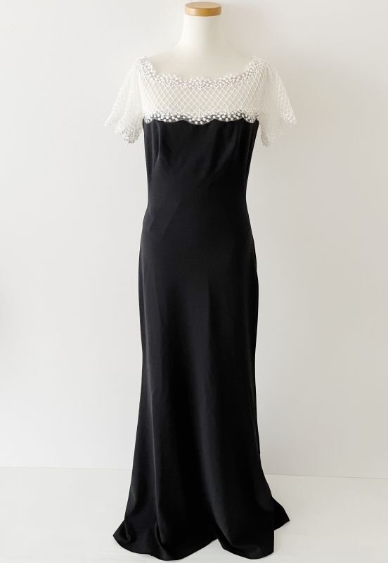 画像5: 即発！【釈由美子さんに衣装協力】Tadashi Shoji タダシショージ   Lace Yoke Crepe Gown　ブラック、ホワイト  9401 (5)