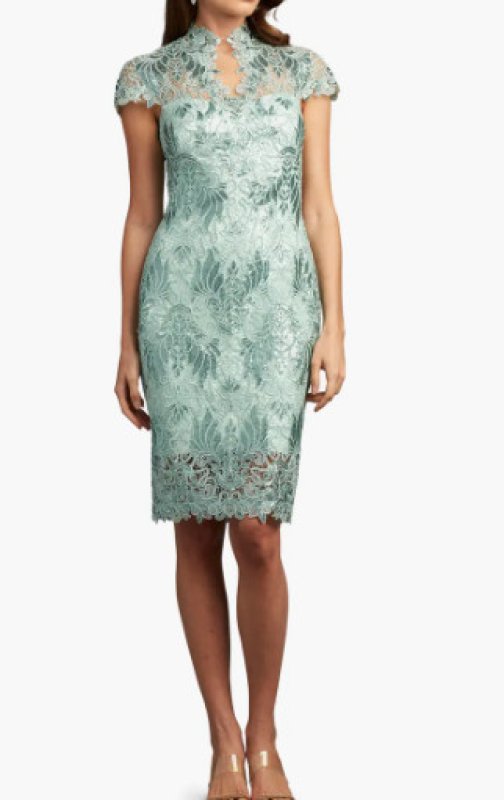 画像1: Tadashi Shoji タダシショージ  BRINNAN スパンコールレースドレス　ブルー、グリーン系 (1)