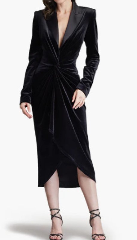 画像1: セール！Tadashi Shoji  タダシショージ 　ATIKE ベルベットタキシードドレス　ブラック  11107 (1)