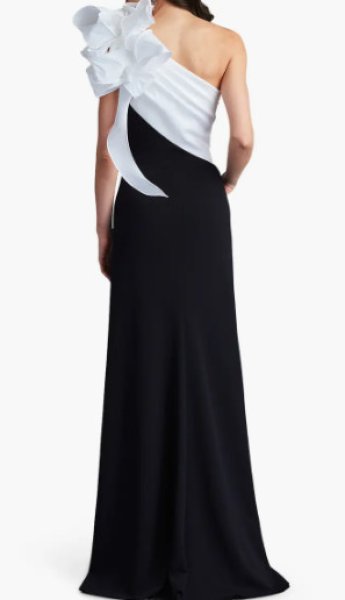 TADASHI SHOJI Korra ワンショルダーコントラスト ガウン ドレス TADASHI SHOJI Black Ivory 3D Floral One Shoulder Korra Gown