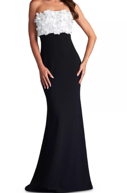 画像1: 限定セール！Tadashi Shoji タダシショージ 　BALDWIN フローラルアップリケ Gown　ブラック、ホワイト (1)