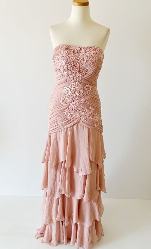 画像4: 即発！【平野綾さんに衣装提供】Sue Wong ビーズ刺繍 ティアード シフォン ルーシュ ロングドレス  10201 (4)