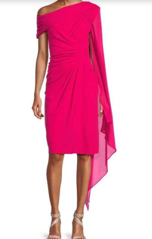 画像1: Tadashi Shoji  タダシショージ    ワンショルダーサイドドレープドレス　ピンク (1)