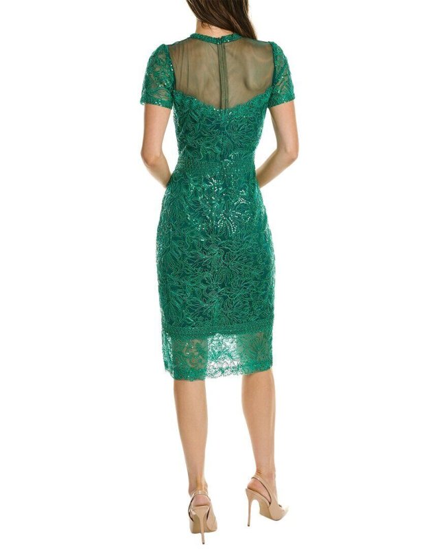 画像2: サイズ追加！【水卜麻美さん着用】Tadashi Shoji  タダシショージ　Terran モックネックスパンコールドレス　グリーン系  11305 (2)