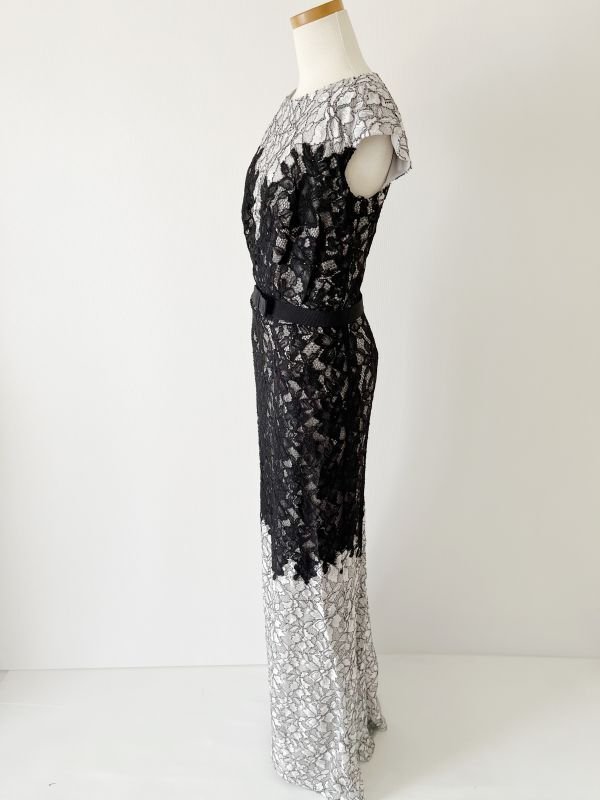 画像5: 再販売！【中山忍さん、ドラマ「ConneXion」に衣装提供】Tadashi Shoji  タダシショージ   Two-Tone Floral Lace Gown　ブラック系  10701 (5)