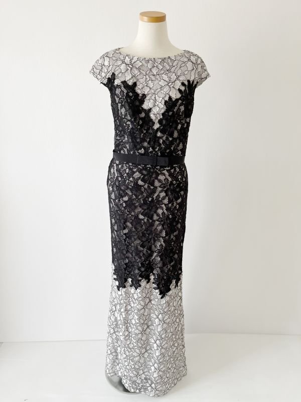 画像4: 再販売！【中山忍さん、ドラマ「ConneXion」に衣装提供】Tadashi Shoji  タダシショージ   Two-Tone Floral Lace Gown　ブラック系  10701 (4)