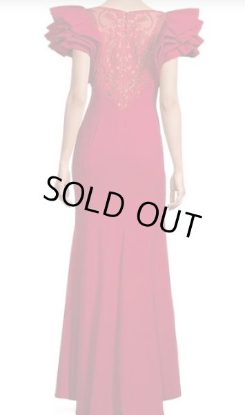 画像2: セール!Tadashi Shoji タダシショージ  ROMILLY SHOULDER RUFFLE GOWN  レッド系  10102 (2)