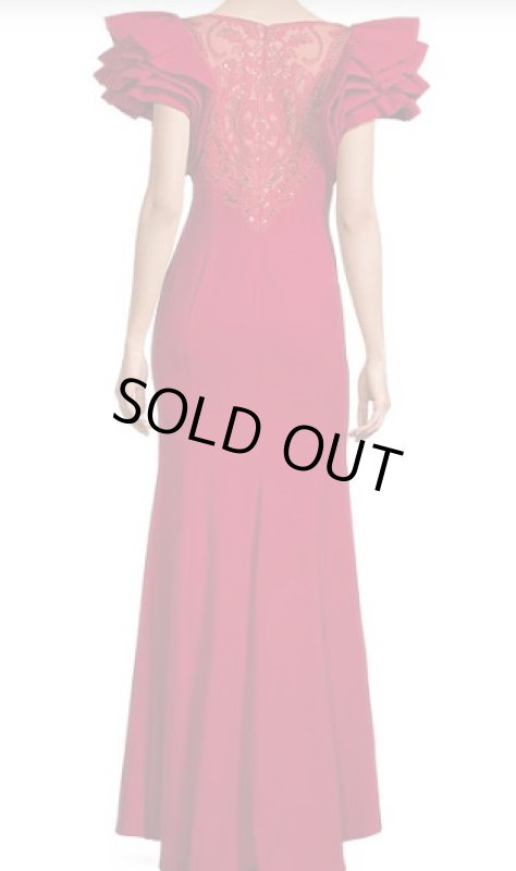 画像2: セール！Tadashi Shoji タダシショージ  ROMILLY SHOULDER RUFFLE GOWN  レッド系  10102 (2)